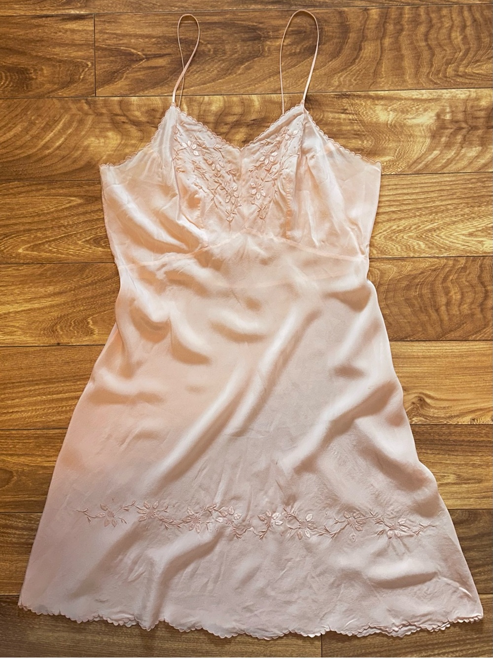 Delicate Embroidered Blush Silk Slip Dress